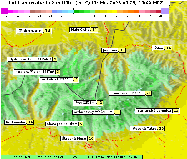 Temperatur, 25. 8. 2025