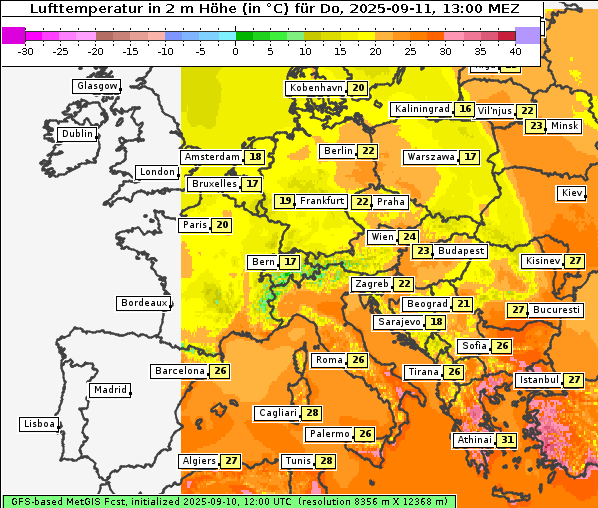 Temperatur, 11. 9. 2025
