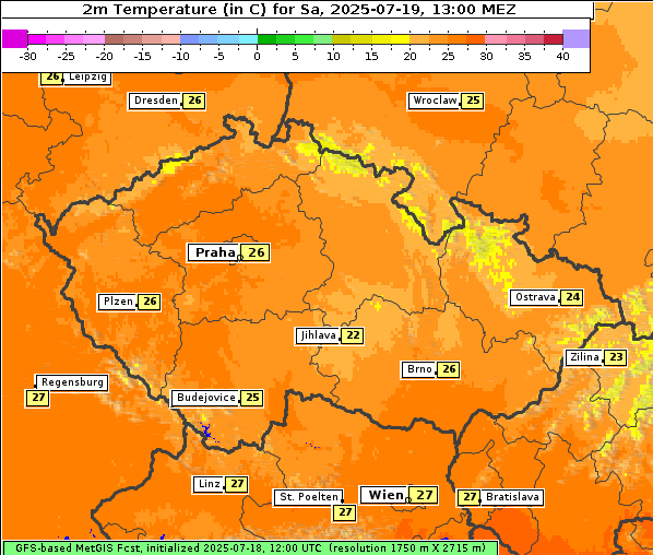 Temperatur, 19. 7. 2025