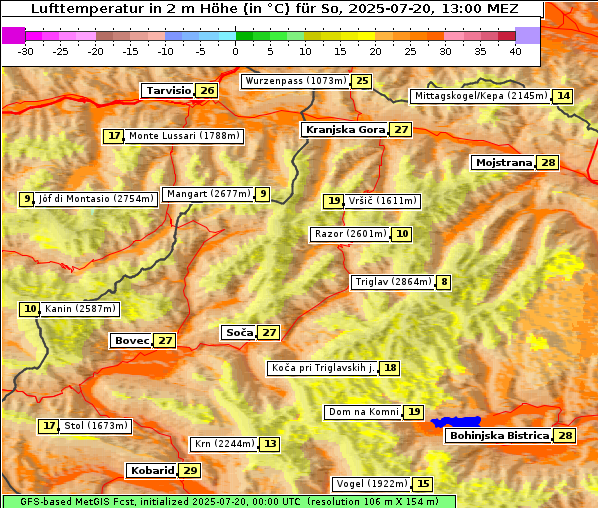 Temperatur, 20. 7. 2025