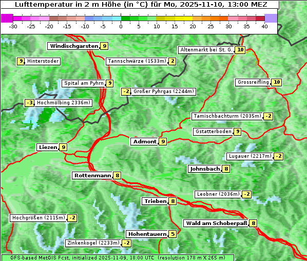 Temperatur, 10. 11. 2025