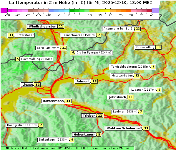 Temperatur, 10. 12. 2025