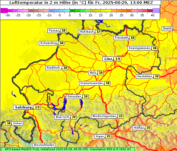 Temperatur, 29. 8. 2025