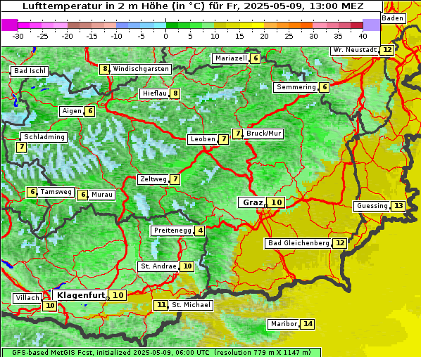 Temperatur, 9. 5. 2025