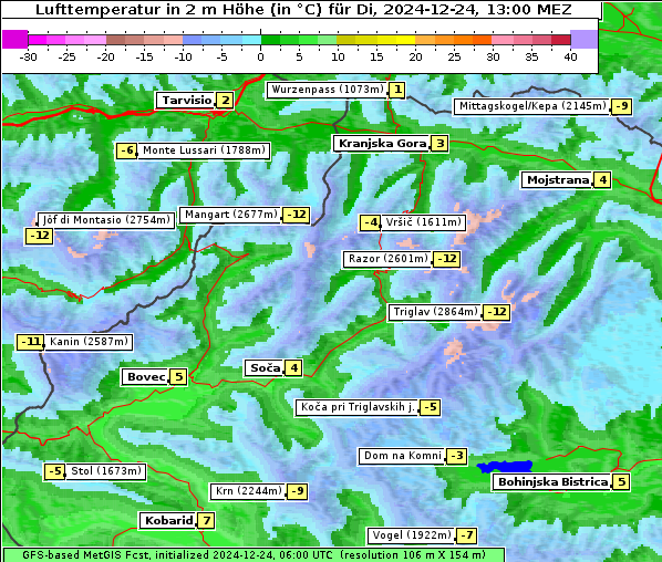 Temperatur, 24. 12. 2024