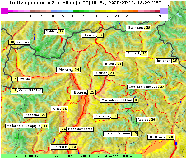 Temperatur, 12. 7. 2025