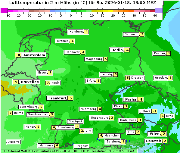 Temperatur, 18. 1. 2026