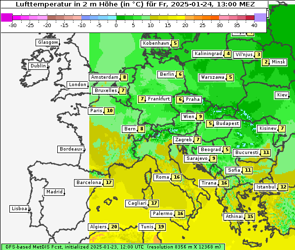 Temperatur, 24. 1. 2025