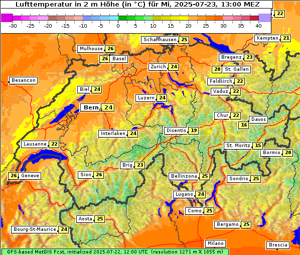 Temperatur, 23. 7. 2025