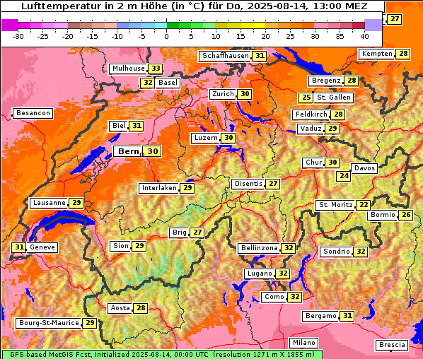 Temperatur, 14. 8. 2025