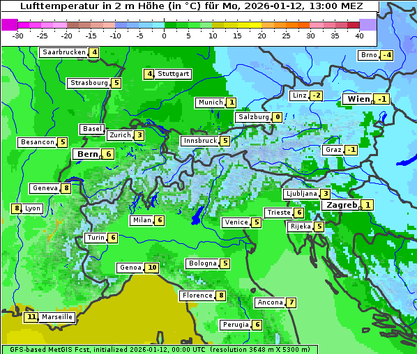Temperatur, 12. 1. 2026