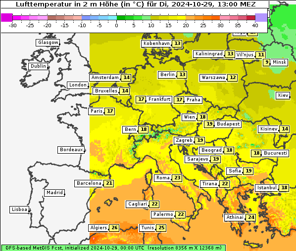 Temperatur, 29. 10. 2024