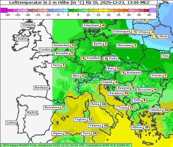 Temperatur, 23. 12. 2025