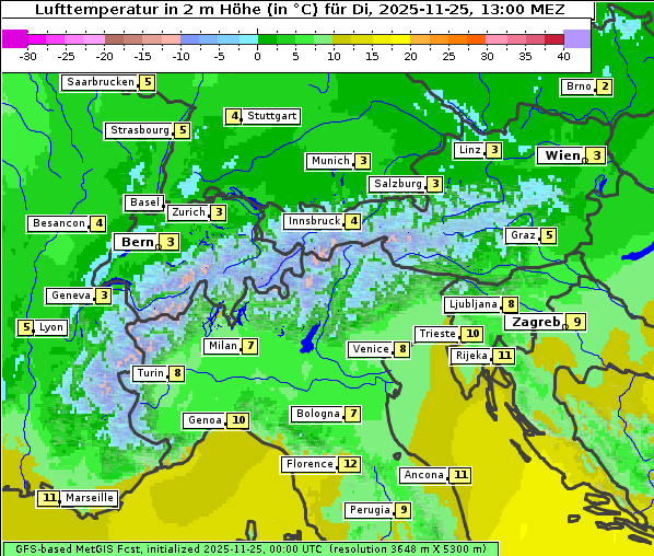 Temperatur, 25. 11. 2025