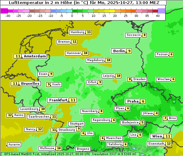 Temperatur, 27. 10. 2025