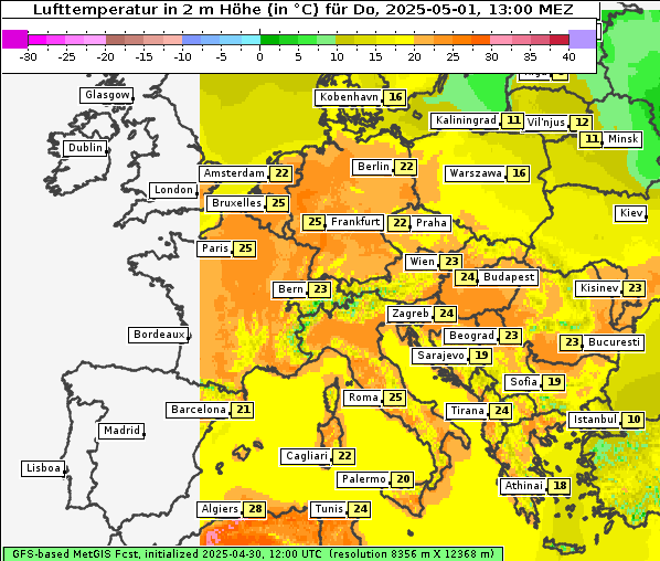 Temperatur, 1. 5. 2025