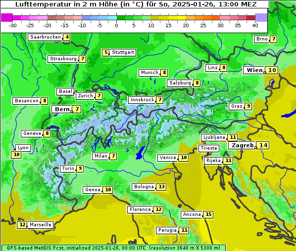 Temperatur, 26. 1. 2025