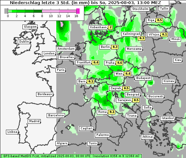 Niederschlag, 3. 8. 2025