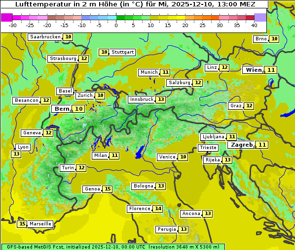 Temperatur, 10. 12. 2025