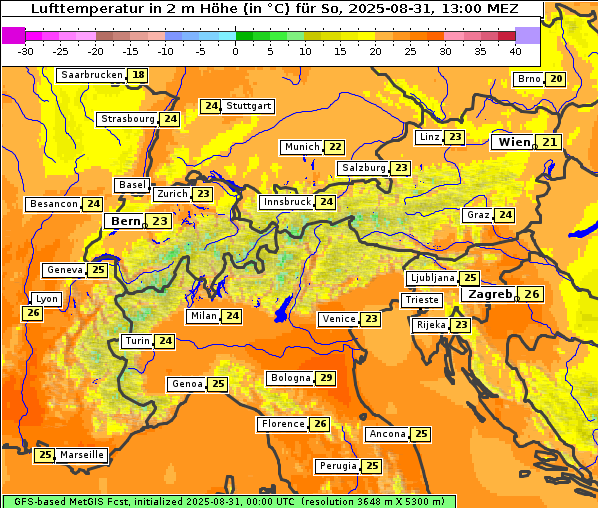 Temperatur, 31. 8. 2025