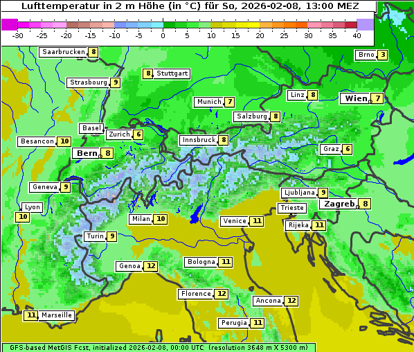 Temperatur, 8. 2. 2026