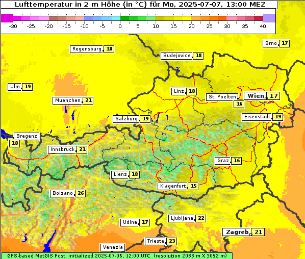 Temperatur, 7. 7. 2025