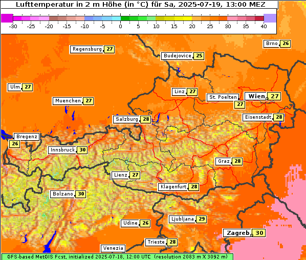 Temperatur, 19. 7. 2025