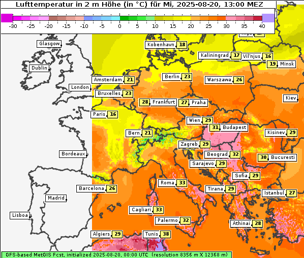 Temperatur, 20. 8. 2025