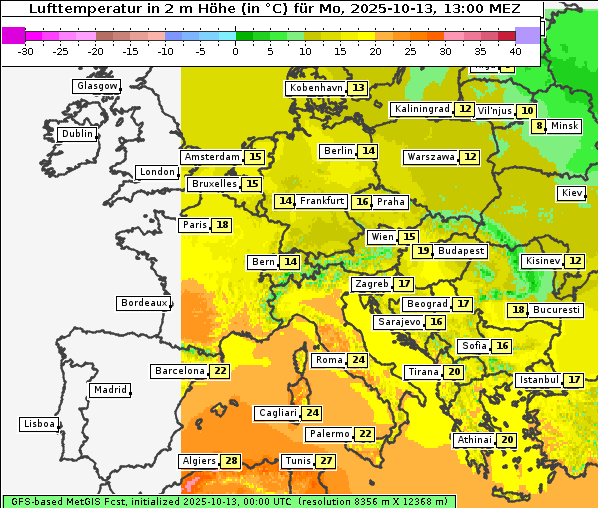 Temperatur, 13. 10. 2025
