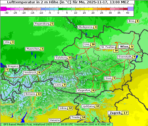 Temperatur, 17. 11. 2025