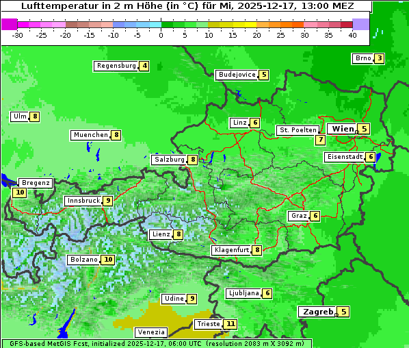 Temperatur, 17. 12. 2025