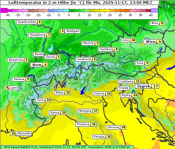 Temperatur, 17. 11. 2025