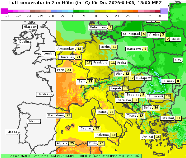 Temperatur, 9. 4. 2026