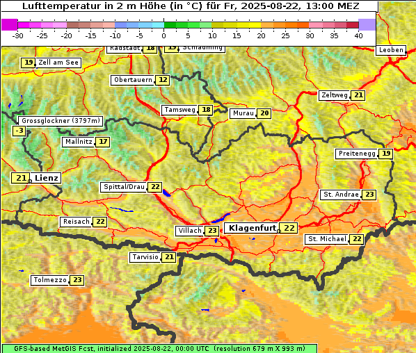 Temperatur, 22. 8. 2025