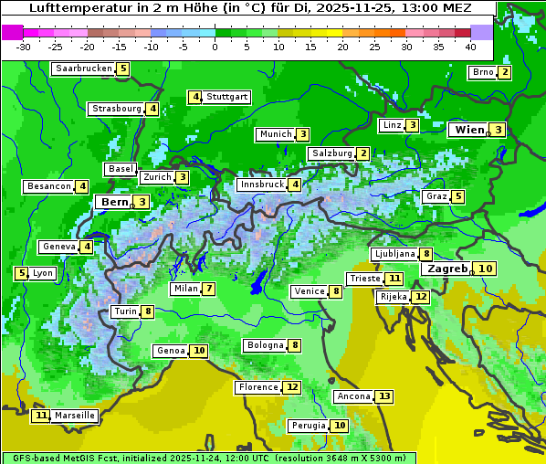 Temperatur, 25. 11. 2025