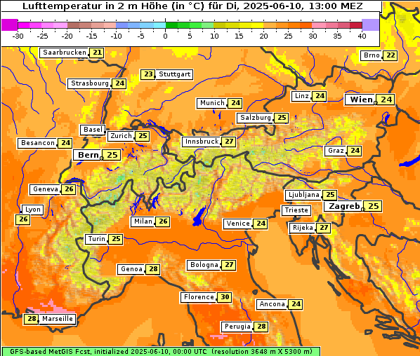 Temperatur, 10. 6. 2025