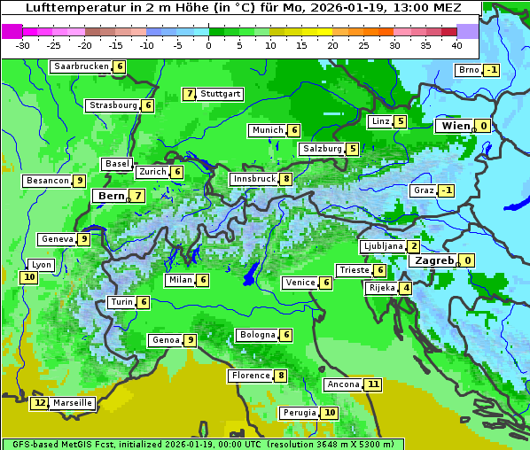 Temperatur, 19. 1. 2026