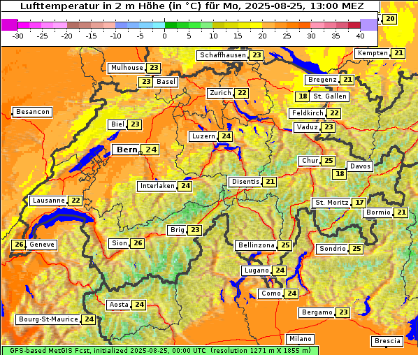 Temperatur, 25. 8. 2025