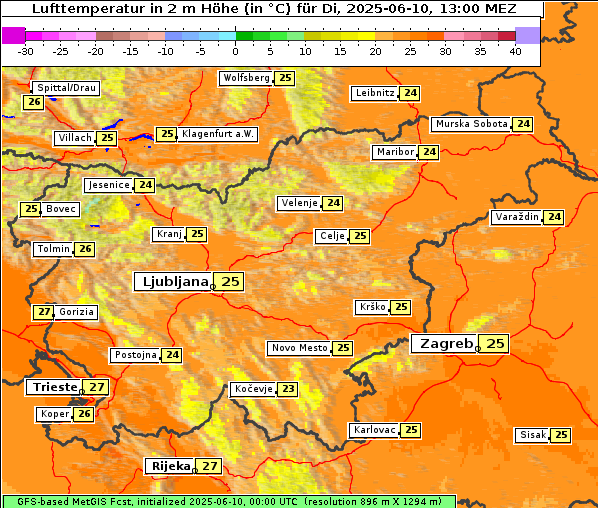Temperatur, 10. 6. 2025