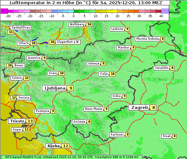 Temperatur, 20. 12. 2025