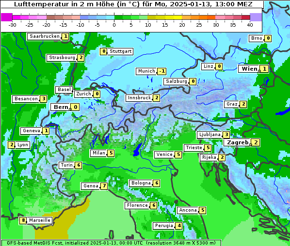 Temperatur, 13. 1. 2025