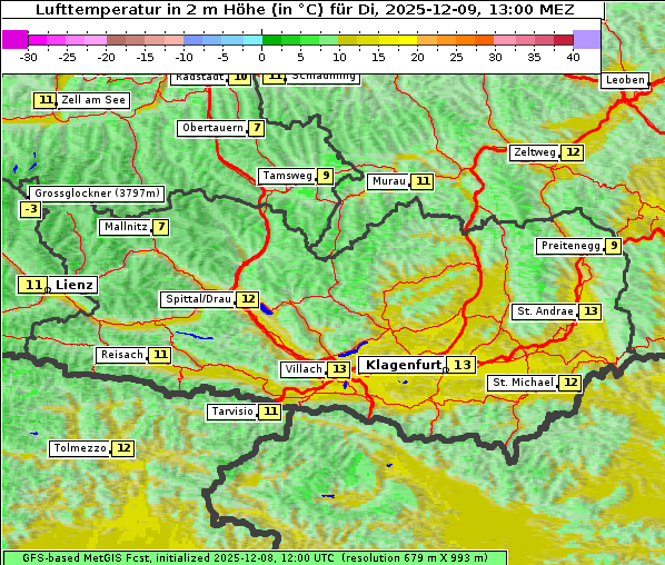 Temperatur, 9. 12. 2025