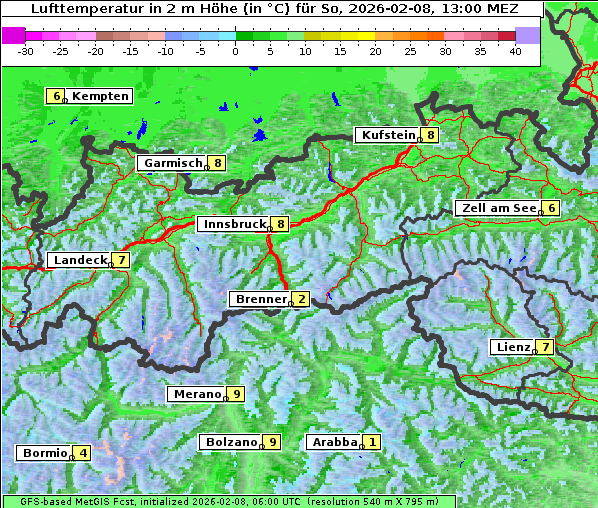 Temperatur, 8. 2. 2026