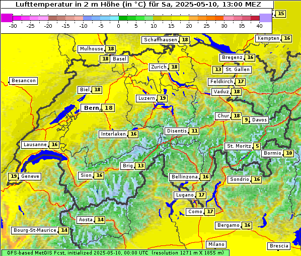 Temperatur, 10. 5. 2025