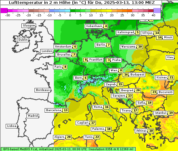 Temperatur, 13. 3. 2025