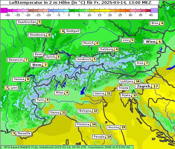 Temperatur, 14. 3. 2025