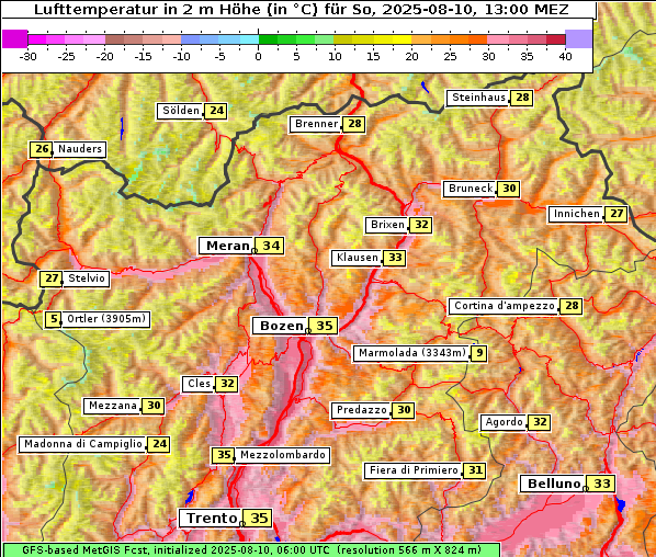 Temperatur, 10. 8. 2025