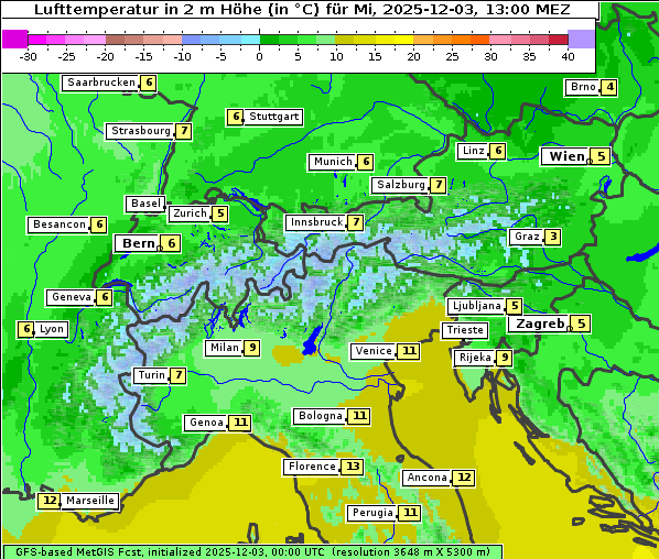 Temperatur, 3. 12. 2025