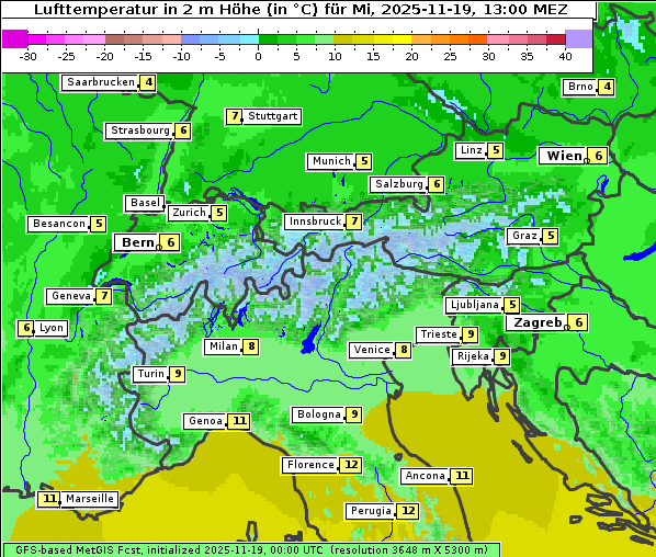 Temperatur, 19. 11. 2025