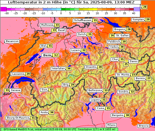 Temperatur, 9. 8. 2025